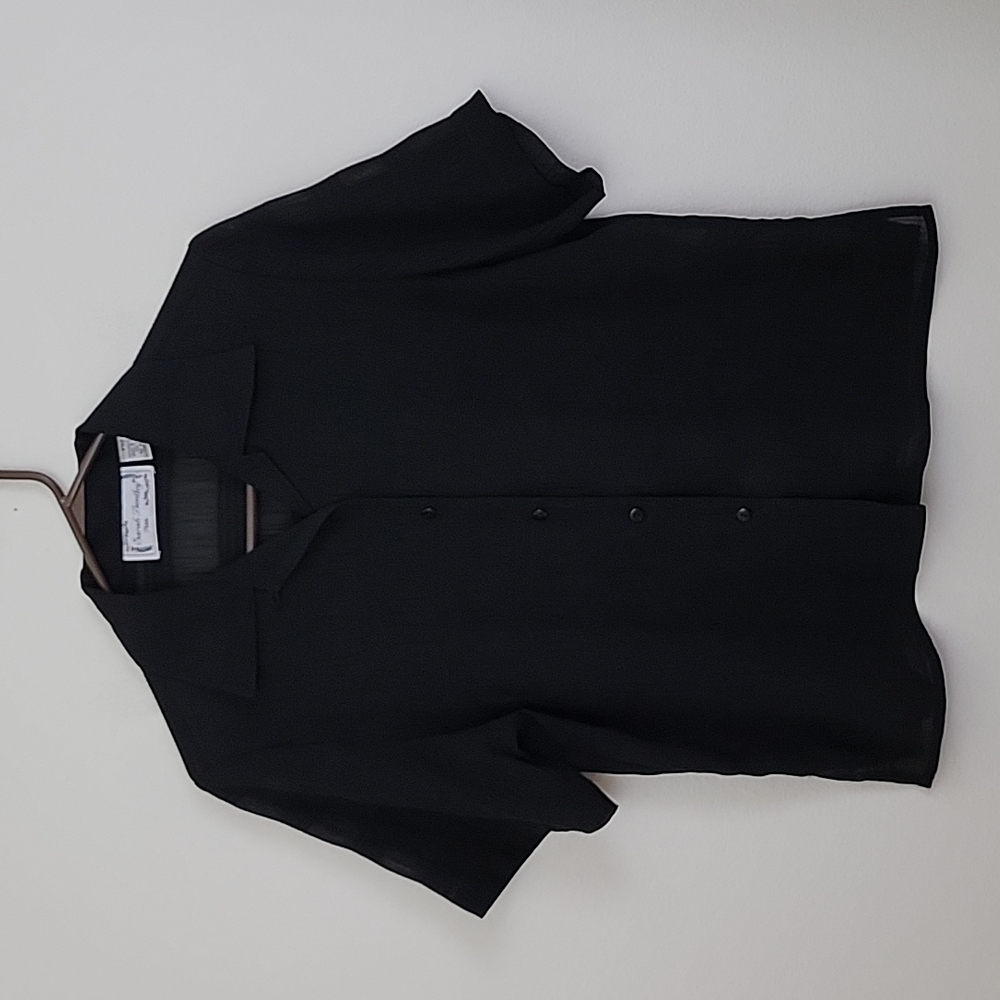Sarah Bentley Black Semi Sheer Short Sleeve Top M P